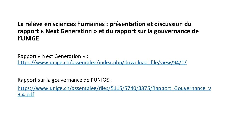 La relève en sciences humaines : présentation et discussion du rapport « Next Generation