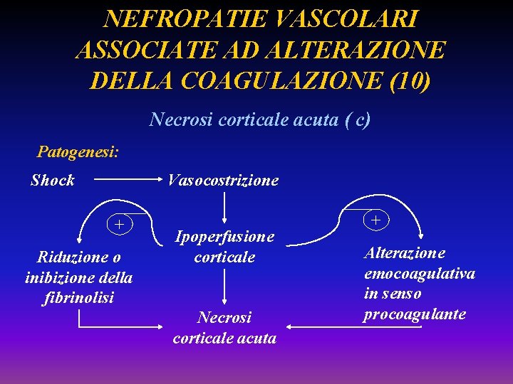 NEFROPATIE VASCOLARI ASSOCIATE AD ALTERAZIONE DELLA COAGULAZIONE (10) Necrosi corticale acuta ( c) Patogenesi: