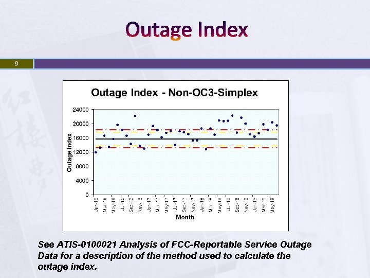 Outage Index 9 See ATIS-0100021 Analysis of FCC-Reportable Service Outage Data for a description