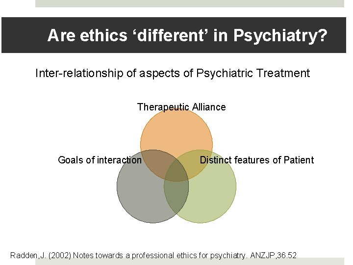 Are ethics ‘different’ in Psychiatry? Inter-relationship of aspects of Psychiatric Treatment Therapeutic Alliance Goals