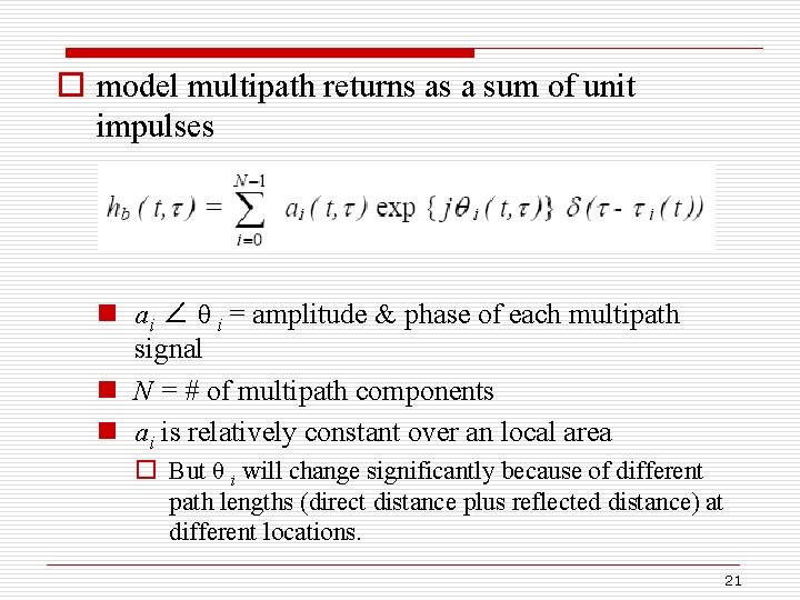 o model multipath returns as a sum of unit impulses n ai ∠ θ