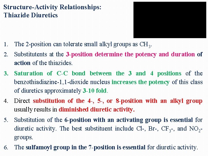 Structure-Activity Relationships: Thiazide Diuretics 1. The 2 -position can tolerate small alkyl groups as