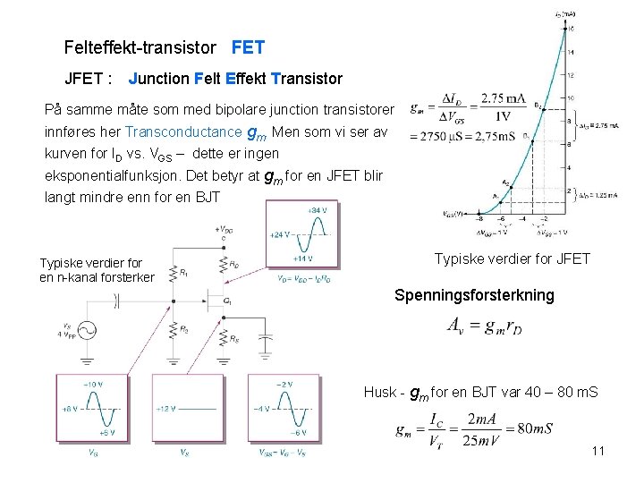 Felteffekt-transistor FET JFET : Junction Felt Effekt Transistor På samme måte som med bipolare