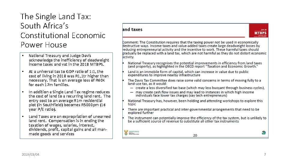 The Single Land Tax: South Africa’s Constitutional Economic Power House • National Treasury and