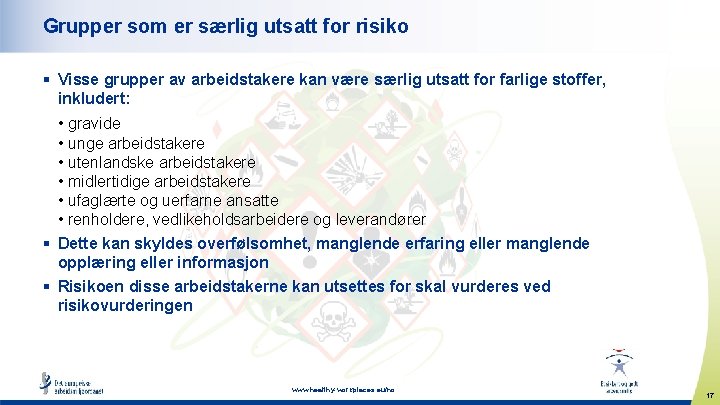 Grupper som er særlig utsatt for risiko § Visse grupper av arbeidstakere kan være