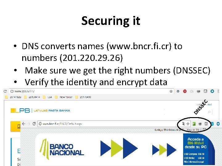 Securing it DN SS EC • DNS converts names (www. bncr. fi. cr) to