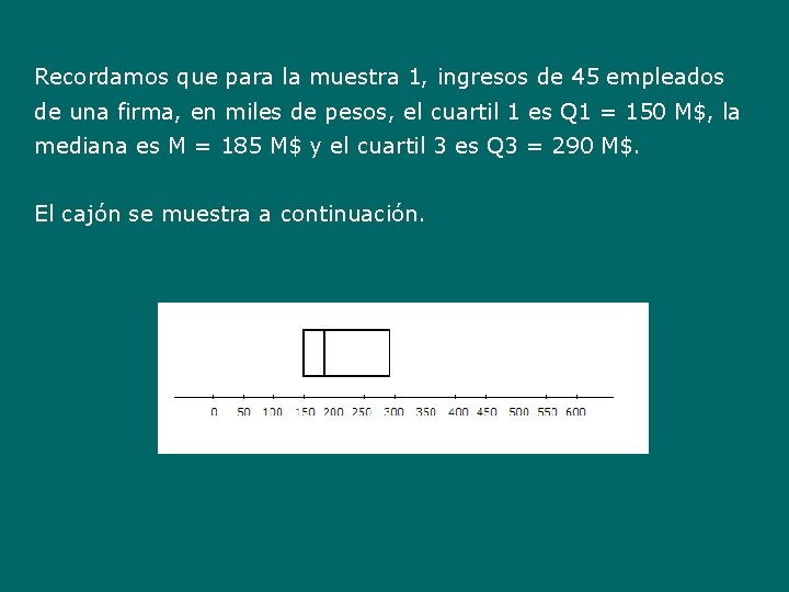 Recordamos que para la muestra 1, ingresos de 45 empleados de una firma, en