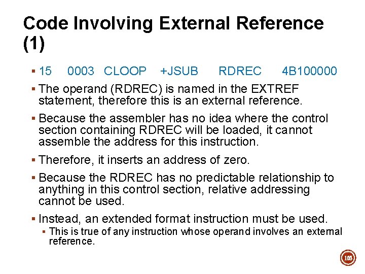Code Involving External Reference (1) § 15 0003 CLOOP +JSUB RDREC 4 B 100000 Code Involving External Reference (1) § 15 0003 CLOOP +JSUB RDREC 4 B 100000