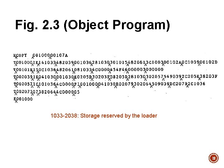 Fig. 2. 3 (Object Program) 1033 -2038: Storage reserved by the loader 12 Fig. 2. 3 (Object Program) 1033 -2038: Storage reserved by the loader 12