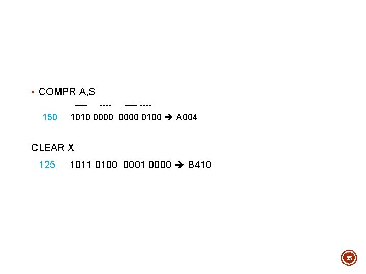 § COMPR A, S ---- ---150 1010 0000 0100 A 004 CLEAR X 125 § COMPR A, S ---- ---150 1010 0000 0100 A 004 CLEAR X 125