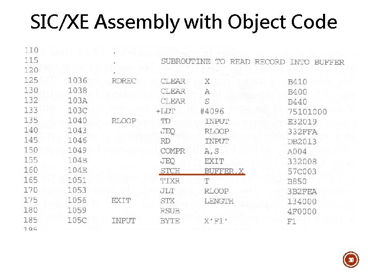 SIC/XE Assembly with Object Code 39 SIC/XE Assembly with Object Code 39