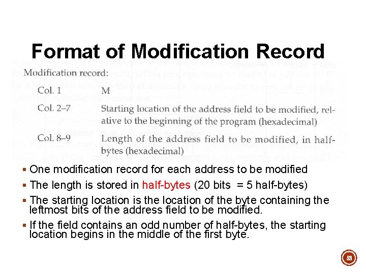 Format of Modification Record § One modification record for each address to be modified Format of Modification Record § One modification record for each address to be modified