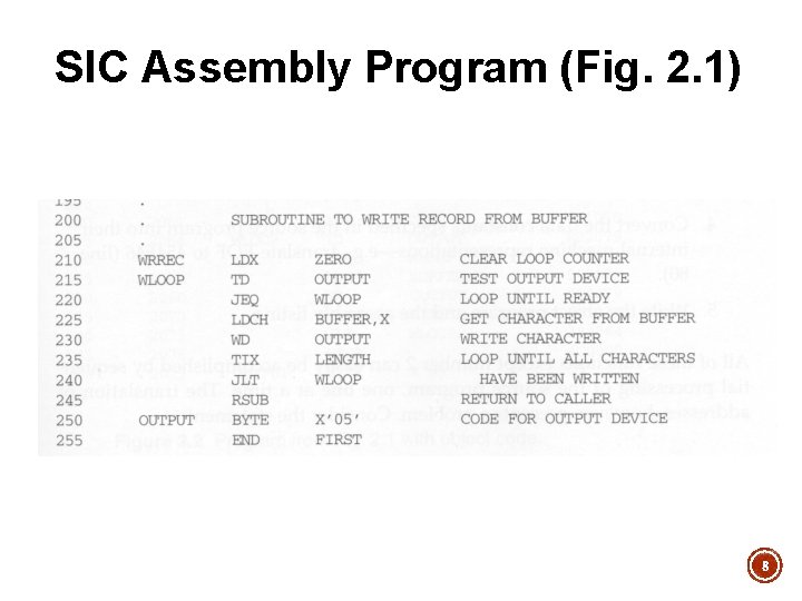 SIC Assembly Program (Fig. 2. 1) 8 SIC Assembly Program (Fig. 2. 1) 8