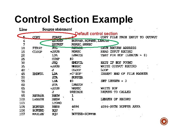 Control Section Example Default control section 99 Control Section Example Default control section 99