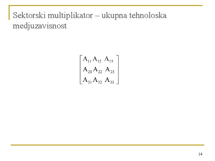 Sektorski multiplikator – ukupna tehnoloska medjuzavisnost 14 