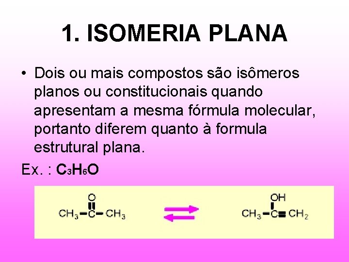 1. ISOMERIA PLANA • Dois ou mais compostos são isômeros planos ou constitucionais quando