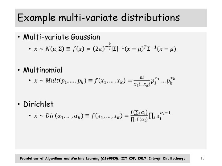 Example multi-variate distributions • Foundations of Algorithms and Machine Learning (CS 60020), IIT KGP, Example multi-variate distributions • Foundations of Algorithms and Machine Learning (CS 60020), IIT KGP,