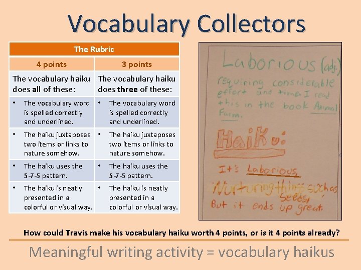 Vocabulary Collectors The Rubric 4 points 3 points The vocabulary haiku does all of