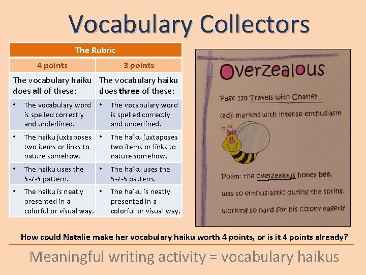 Vocabulary Collectors The Rubric 4 points 3 points The vocabulary haiku does all of