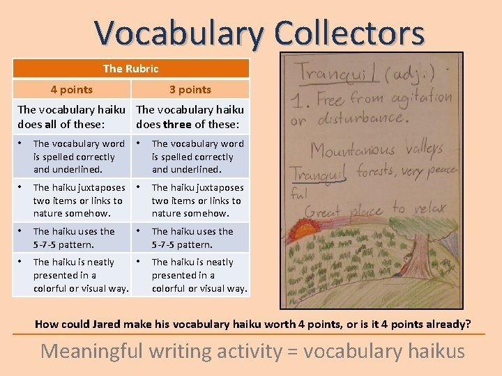 Vocabulary Collectors The Rubric 4 points 3 points The vocabulary haiku does all of