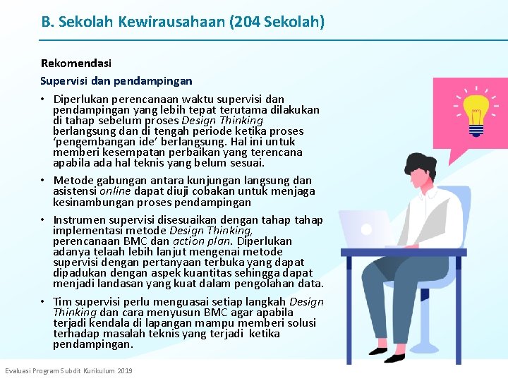 B. Sekolah Kewirausahaan (204 Sekolah) Rekomendasi Supervisi dan pendampingan • Diperlukan perencanaan waktu supervisi