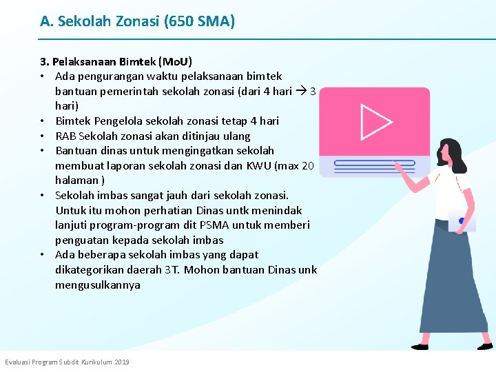 A. Sekolah Zonasi (650 SMA) 3. Pelaksanaan Bimtek (Mo. U) • Ada pengurangan waktu