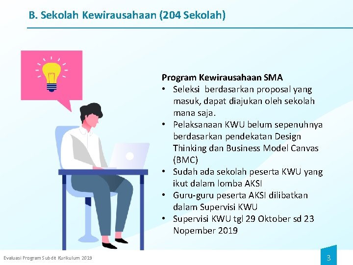 B. Sekolah Kewirausahaan (204 Sekolah) Program Kewirausahaan SMA • Seleksi berdasarkan proposal yang masuk,