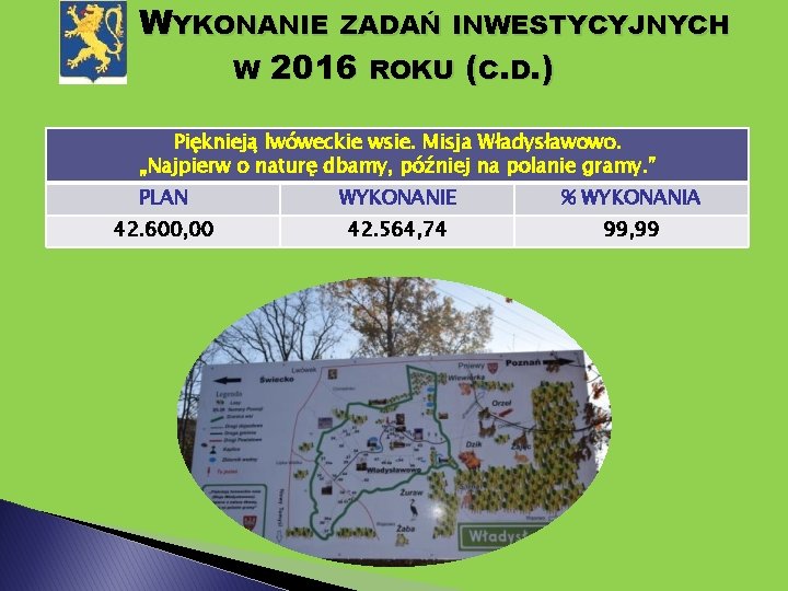 WYKONANIE ZADAŃ INWESTYCYJNYCH W 2016 ROKU (C. D. ) Pięknieją lwóweckie wsie. Misja Władysławowo.