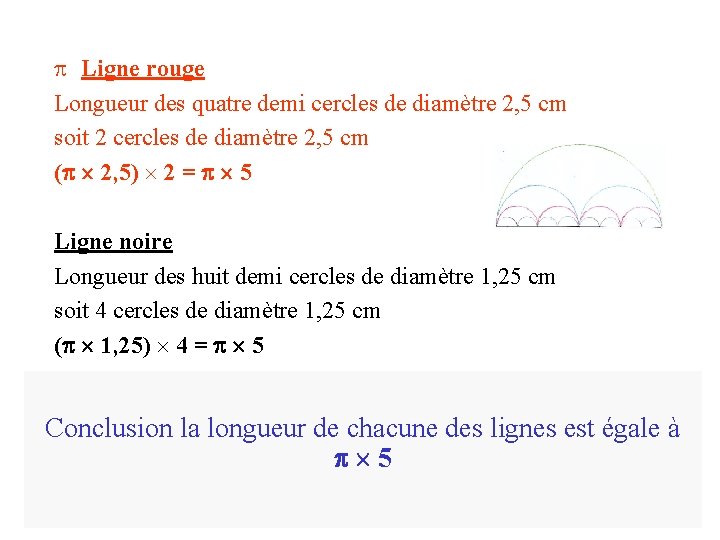 p Ligne rouge Longueur des quatre demi cercles de diamètre 2, 5 cm soit