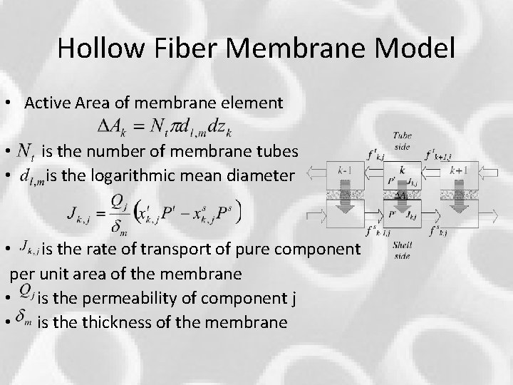 Hollow Fiber Membrane Model • Active Area of membrane element • • is the Hollow Fiber Membrane Model • Active Area of membrane element • • is the