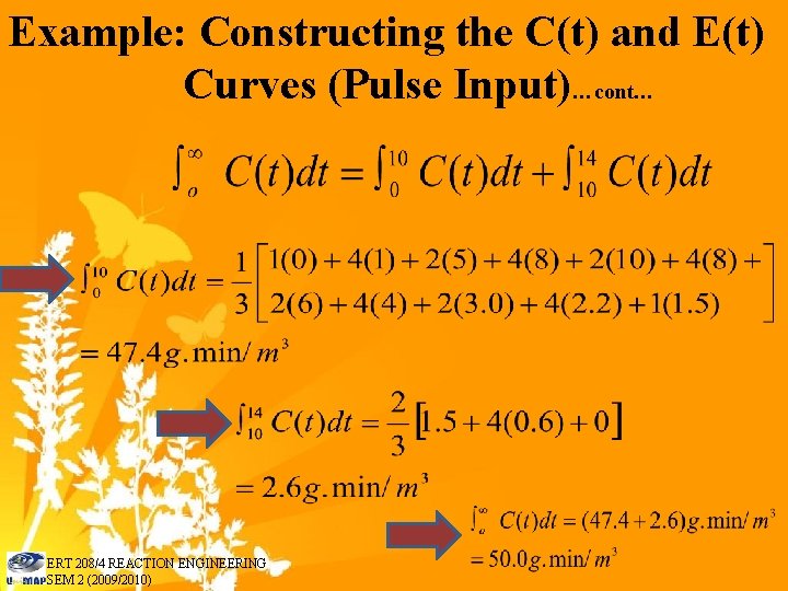 Example: Constructing the C(t) and E(t) Curves (Pulse Input)…cont… ERT 208/4 REACTION ENGINEERING SEM