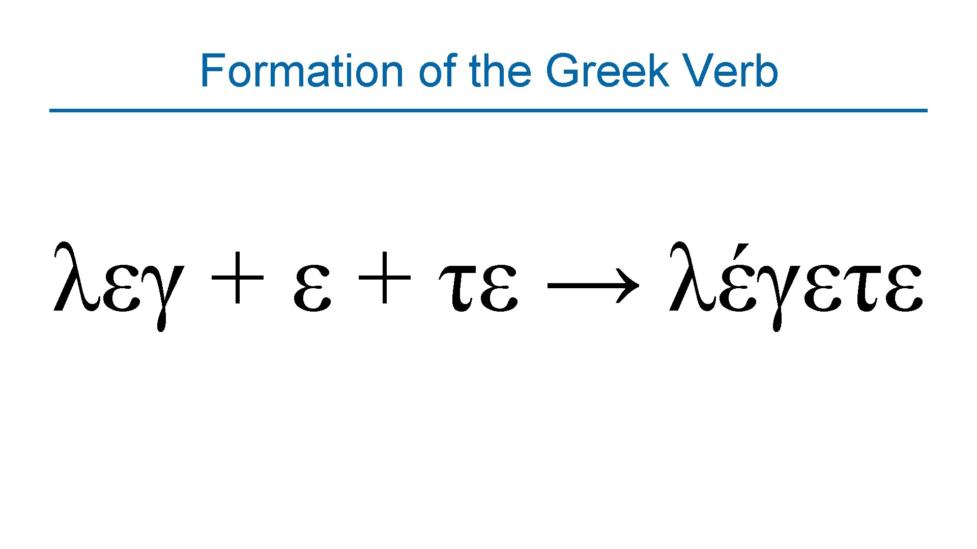 Formation of the Greek Verb λεγ + ε + τε → λέγετε 