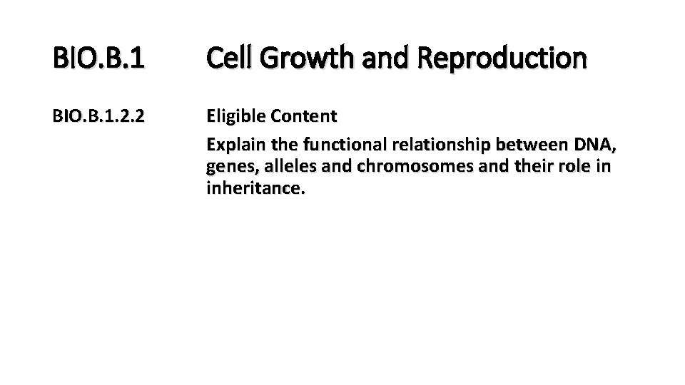 BIO. B. 1 Cell Growth and Reproduction BIO. B. 1. 2. 2 Eligible Content