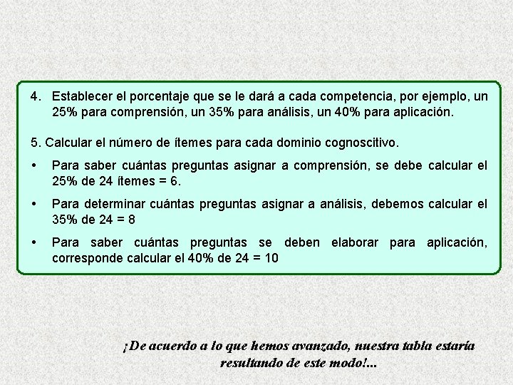 4. Establecer el porcentaje que se le dará a cada competencia, por ejemplo, un