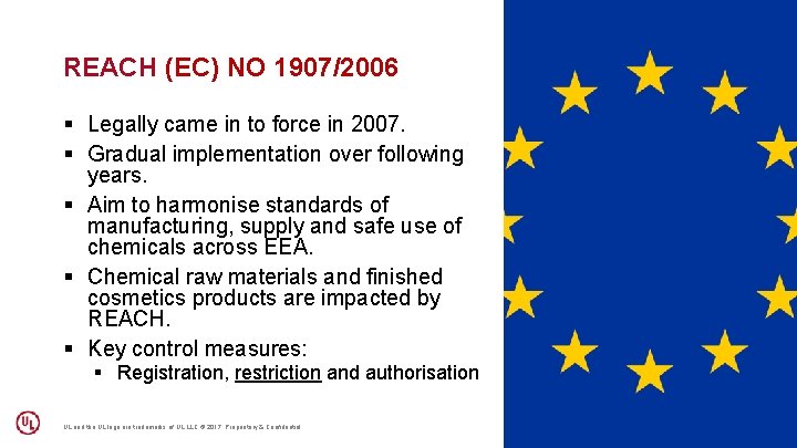 REACH (EC) NO 1907/2006 § Legally came in to force in 2007. § Gradual