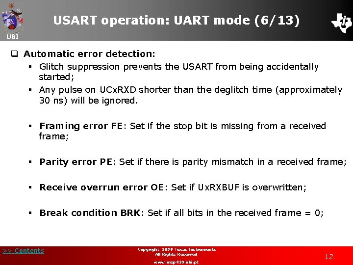 MSP 430 Teaching Materials UBI Chapter 14 Communications