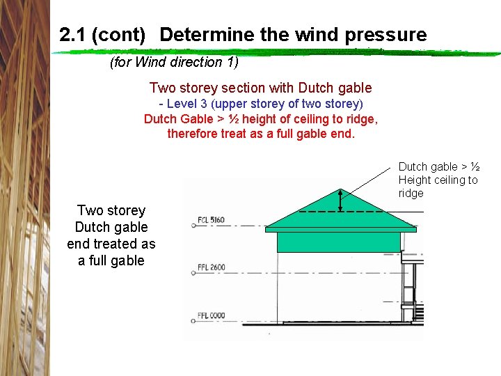 2. 1 (cont) Determine the wind pressure (for Wind direction 1) Two storey section