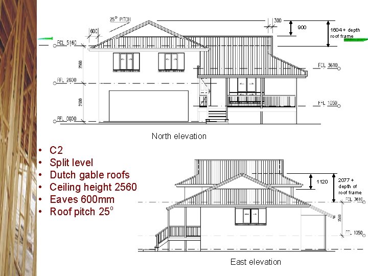 Bracing Example 900 1604 + depth roof frame North elevation • • • C