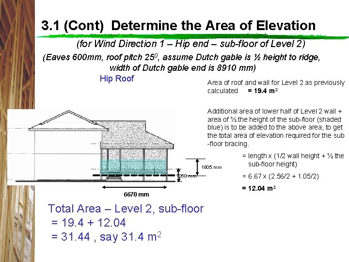 3. 1 (Cont) Determine the Area of Elevation (for Wind Direction 1 – Hip