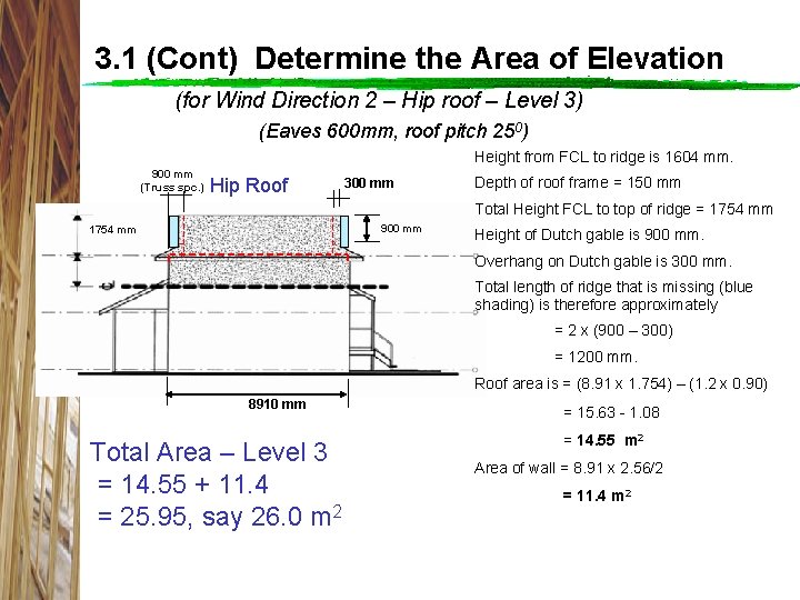 3. 1 (Cont) Determine the Area of Elevation (for Wind Direction 2 – Hip