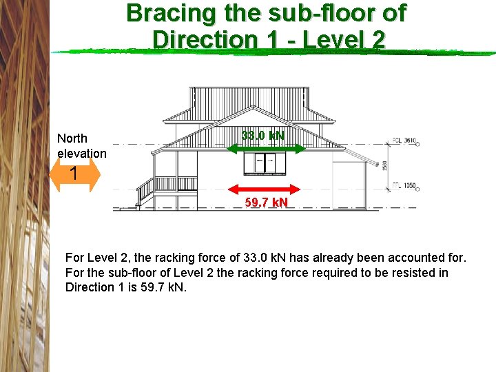 Bracing the sub-floor of Direction 1 - Level 2 North elevation 33. 0 k.