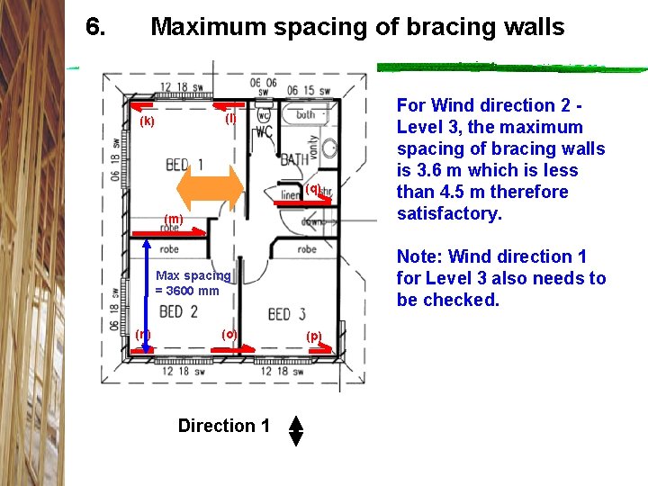 6. Maximum spacing of bracing walls (l) (k) (q) (m) Note: Wind direction 1