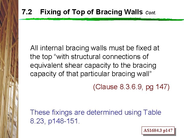 7. 2 Fixing of Top of Bracing Walls Cont. All internal bracing walls must