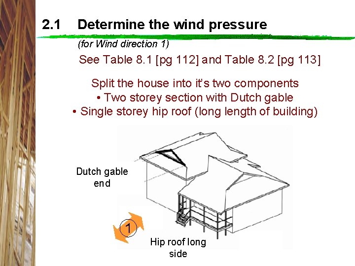 2. 1 Determine the wind pressure (for Wind direction 1) See Table 8. 1