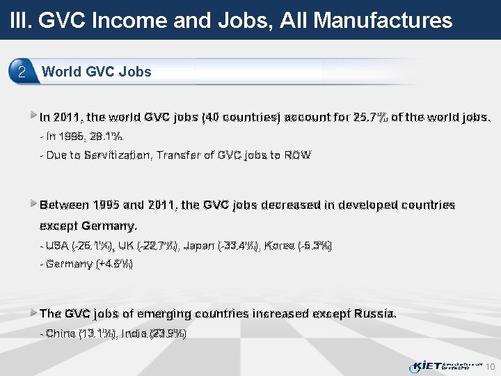 III. GVC Income and Jobs, All Manufactures 2 World GVC Jobs In 2011, the
