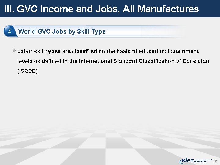 III. GVC Income and Jobs, All Manufactures 4 World GVC Jobs by Skill Type