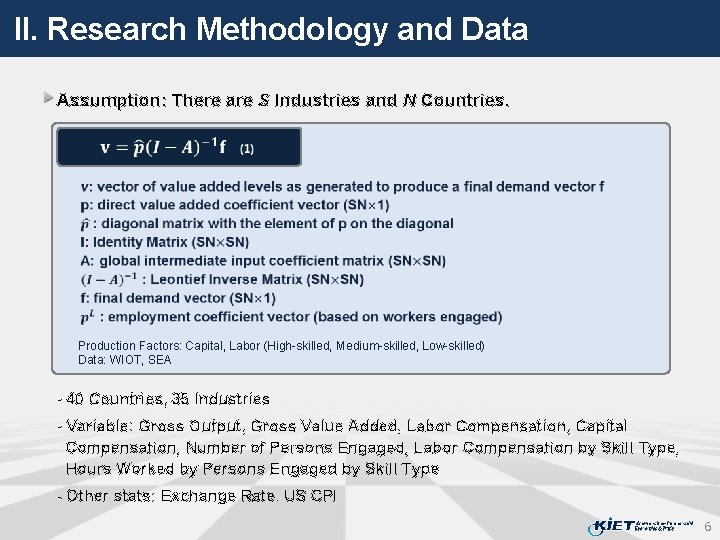 II. Research Methodology and Data Assumption: There are S Industries and N Countries. Production