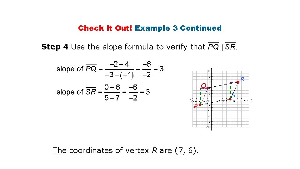 Check It Out! Example 3 Continued Step 4 Use the slope formula to verify