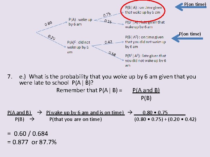 P(on time) 7. e. ) What is the probability that you woke up by