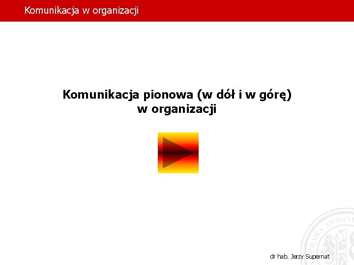 Komunikacja w organizacji Komunikacja pionowa (w dół i w górę) w organizacji dr hab.